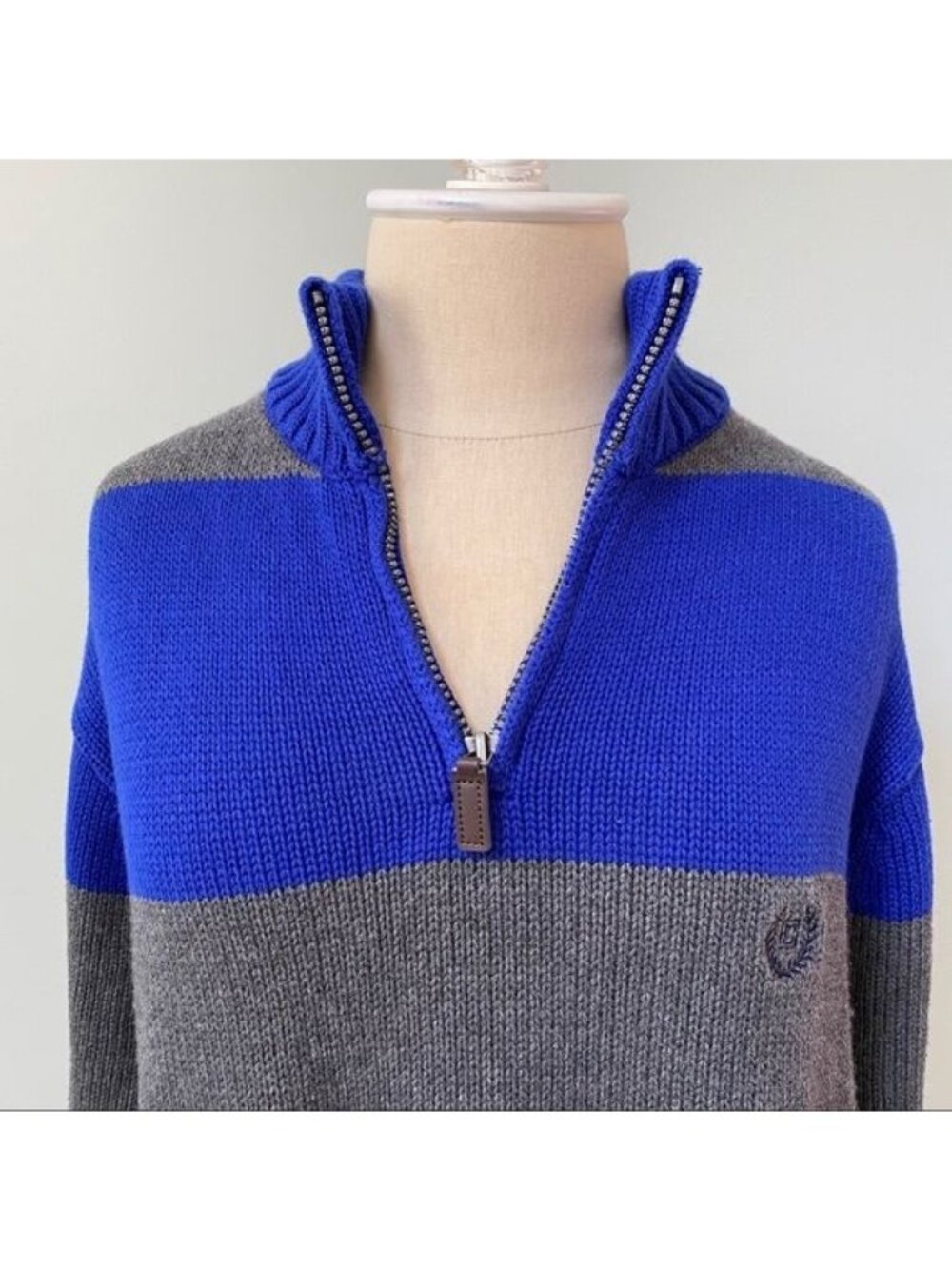 Chaps Men’s Gray Blue Stripe 1/4 Zip Sweater